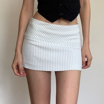 【 𝑭𝒍𝒐𝒘𝒆𝒓𝒔𝒆𝒂】美式 基礎條紋印花 半身裙女 低腰 修身顯瘦 辣妹包臀裙 超短裙