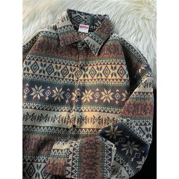 秋季2023新款情侶襯衫民族風青海新疆西藏云南旅游穿搭襯衣外套男