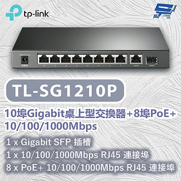 TP-LINK 昌運監視器 TL-SG1210P 0 埠 Gigabit 桌上型交換器