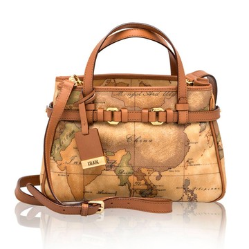 【Alviero Martini 義大利地圖包】2WAY多層手提肩背托特包(小)-地圖黃