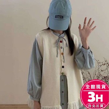 【梨卡】隔日到貨 女裝 背心 馬甲 毛衣 短版針織 圓領上衣 韓版針織 慵懶風毛衣 設計感毛衣 ES120【現貨24H】