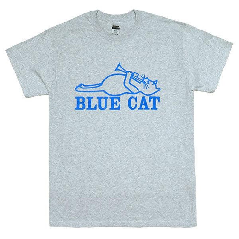 Sサイズ]Blue Cat（ブルー・キャット） Records by Red Bird ロゴTシャツ ラッパ猫 ネコ グレー | LINEショッピング