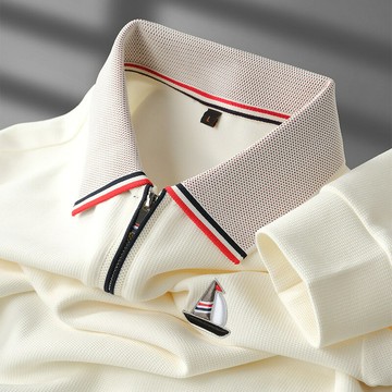 秋冬新款刺繡男士polo衫長袖休閑百搭高端半拉鏈翻領t恤男上衣鑫弘-衣錦男裝