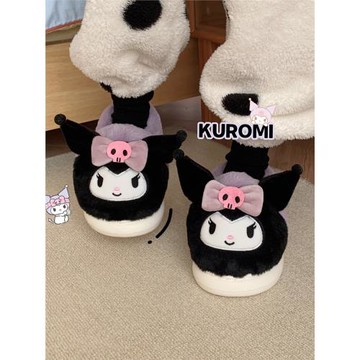 細細條 三麗鷗庫洛米棉拖鞋女冬季高包跟保暖加絨可愛卡通月子鞋