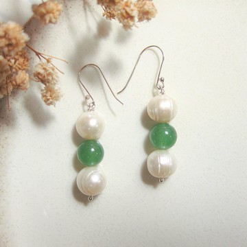 純銀設計耳環 東菱玉+珍珠+925銀(耳勾)/可改耳夾/