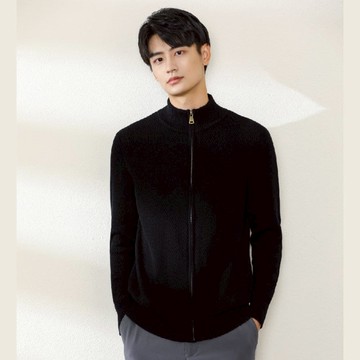 半高領針織拉鍊外套 焦糖色-L