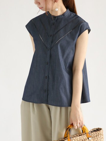 特色V型簍空無袖牛仔上衣(FC33L0A0480) - Te chichi