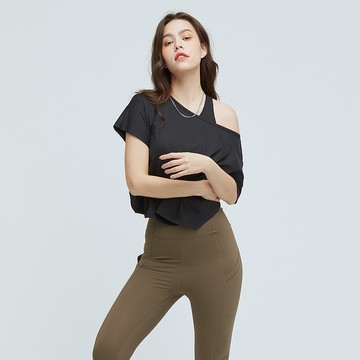 不可退換 /涼感後背交叉動感罩衫(女)-煤黑