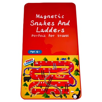 YouRPUZZLE 鐵盒桌遊-蛇梯棋G2487 磁性便攜 親子互動學習卡牌遊戲  紅色  1入