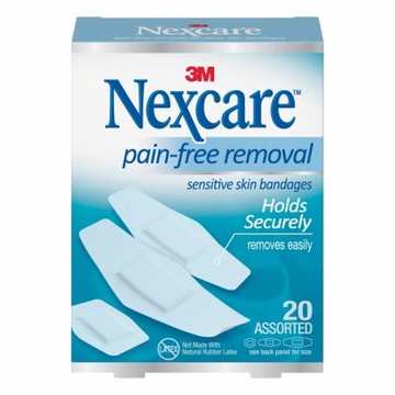 Adhesive Strip Nexcare Sensitive Skin 7/8 X 1-1/4 Inch / 1-1/8 X 3 Inch / 15/16 X 1 - 1/8 Inch Silic 20 Count by Ace