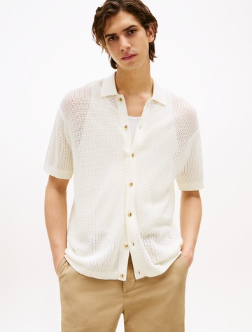 結構化通花針織襯衫式外套