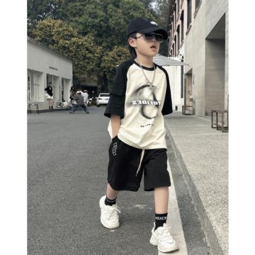 男童夏裝套裝2025新款中大童韓版運動短袖工裝短褲兩件套裝潮酷