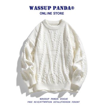 NASA聯名秋冬季毛衣男日系慵懶風圓領麻花線衣潮流寬松套頭針織衫