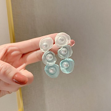 925銀針簡約個性耳環女珍珠花朵耳墜氣質設計感潮耳飾