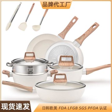 跨境花崗巖炒鍋12件套家用鍋具套裝煎炒鍋湯鍋四件套節日禮品套鍋