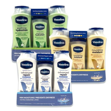 【Vaseline 凡士林】潤膚乳液組 600mlx2 + 295mlx1(深層修護/蘆薈舒緩/專業修護)