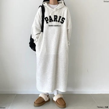 韓版長袖拼接裙女秋冬新韓版洋氣印花寬鬆休閒中長款連衣裙