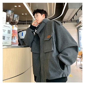 【夏季爆款】9611鼕季情侶休閒百搭呢子加厚棉衣外套設計感立領男保暖防寒潮男