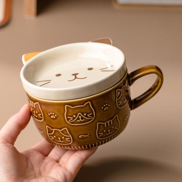 陶瓷馬克杯早餐杯帶蓋杯子女生ins風水杯情侶高顏值喝水燕麥杯