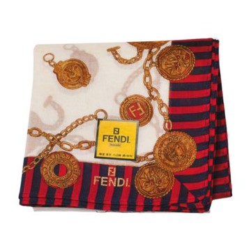 FENDI 紅白珠寶鍊條品牌字母LOGO圖騰帕巾(46CM)