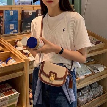 2025秋新款韓國ins小眾撞色單肩斜跨馬鞍包 復古百搭腋下小包包女