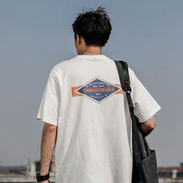 100%純棉夏季新款短袖t恤男ins潮牌後背印花日系復古半袖寬鬆上衣