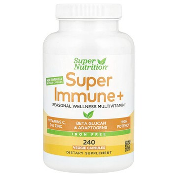 Super Nutrition, 超級機體抵抗 + 複合維生素，無鐵，240 粒素食膠囊
