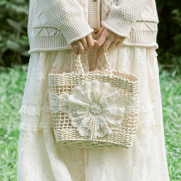 刺繡蕾絲花朵手提編織包407194