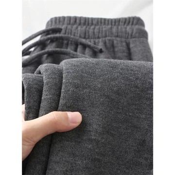 秋冬安可雷穿搭！深灰色重磅加絨豎紋糯米褲女垂墜感保暖休閑衛褲