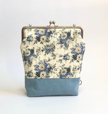 藍花兒大口金藍後背包/贈送免費打印名字皮標