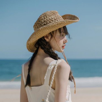 復古編織抽繩可調節海邊遮陽草帽