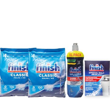 洗碗機洗劑 【FINISH】2公斤洗碗粉*2入+1.2kg軟化鹽+800ml光潔劑(平輸品)