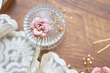 Cheerful Handmade - 手工上色 粉色x金色花卉U夾