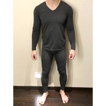 男士薄款長袖無痕發熱保暖內衣套裝青年v領加絨磨毛基礎打底秋衣