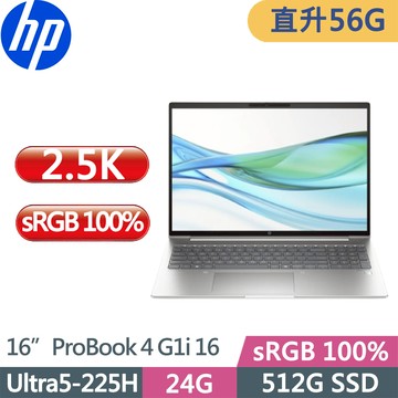 HP ProBook 4 G1i (Ultra5-225H/24G+32G D5/512G/2.5K/W11P/16吋/三年保)特仕