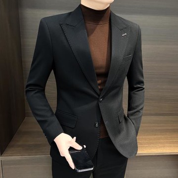 TWG西裝外套男士秋冬季韓版修身潮高級感商務休閑黑色雙排扣西服