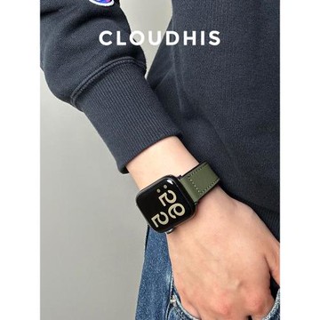 CLOUDHIS新款瘋馬皮硅膠磁吸iwatch表帶適用蘋果手表applewatch運動9透氣8真皮ultra秋冬男款小眾s10女款s8潮