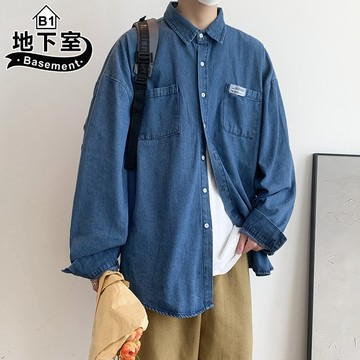 情侶長袖襯衫 INS潮牌復古韓版大尺碼3XL寬鬆休閒襯衣牛仔外套上衣【NL672011】