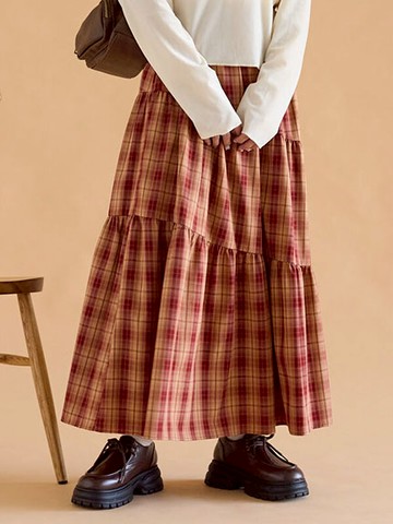 英倫風格紋斜層次造型長裙(0F001195010) - ehka sopo