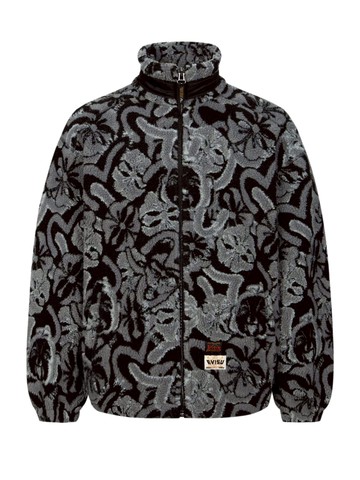 Allover Seagull and Kamon Jacquard Loose Fit Sherpa Jacket