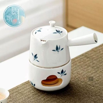 純手繪蝴蝶蘭花側把陶瓷茶壺茶套裝泡茶瓷壺中式帶溫茶底座