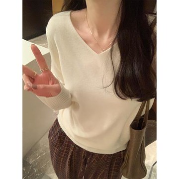 v領韓系軟糯針織衫女秋冬2025新款寬松顯瘦百搭長袖打底上衣內搭