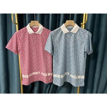 G004  新款夏季男士高爾夫短袖球衣翻領薄款搭配滿印碎花速干日單