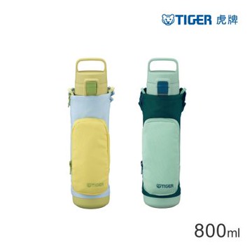 TIGER虎牌 兒童戶外水壺附背帶_超輕量提把彈蓋式不鏽鋼保溫保冷杯800ml(MTA-A080)