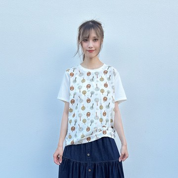 Hana Mokuba 圓領小樹滿版抓褶上衣