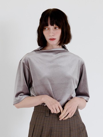 VELVET MOCK NECK SHIRING TOP 3 COLOR_ YELLOW, KHAK