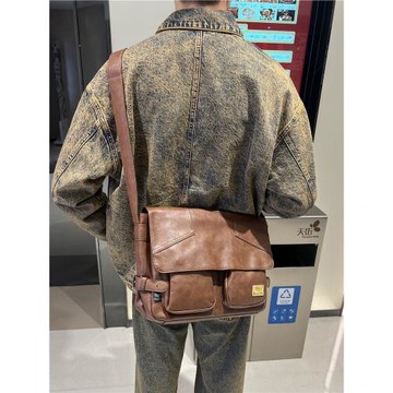韓國復古郵差包大包ins潮牌男女單肩包時尚學院風學生斜挎包男包