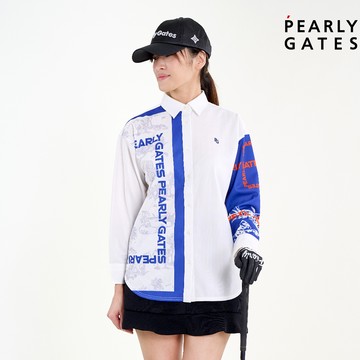 【ṔEARLY GATES】女款白色巴黎靈感融合高爾夫時尚無壓力合身設計麵包店圖案長袖襯衫 JLU21006