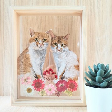 手繪貓咪の花花世界|客製化.大壓克力乾花畫框|居家裝飾 寵物紀念