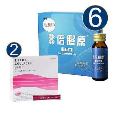 《八倍胜肽飲》【穩健防護組】8倍膠原(6瓶/盒)膠原飲6盒+HACP膠原三肽(30條/盒)膠原粉2盒